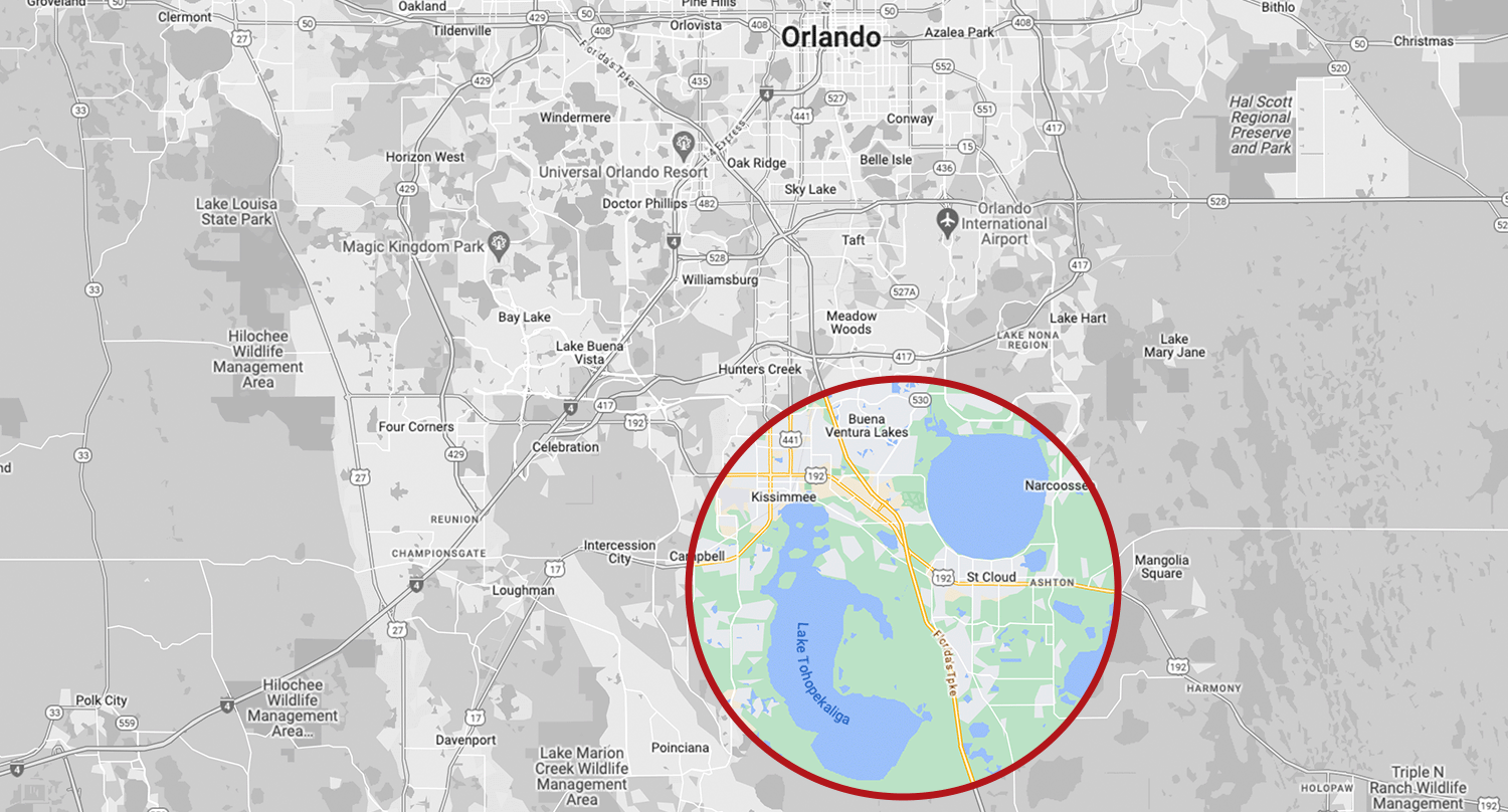 map of orlando with kissimmee lakes highlighted